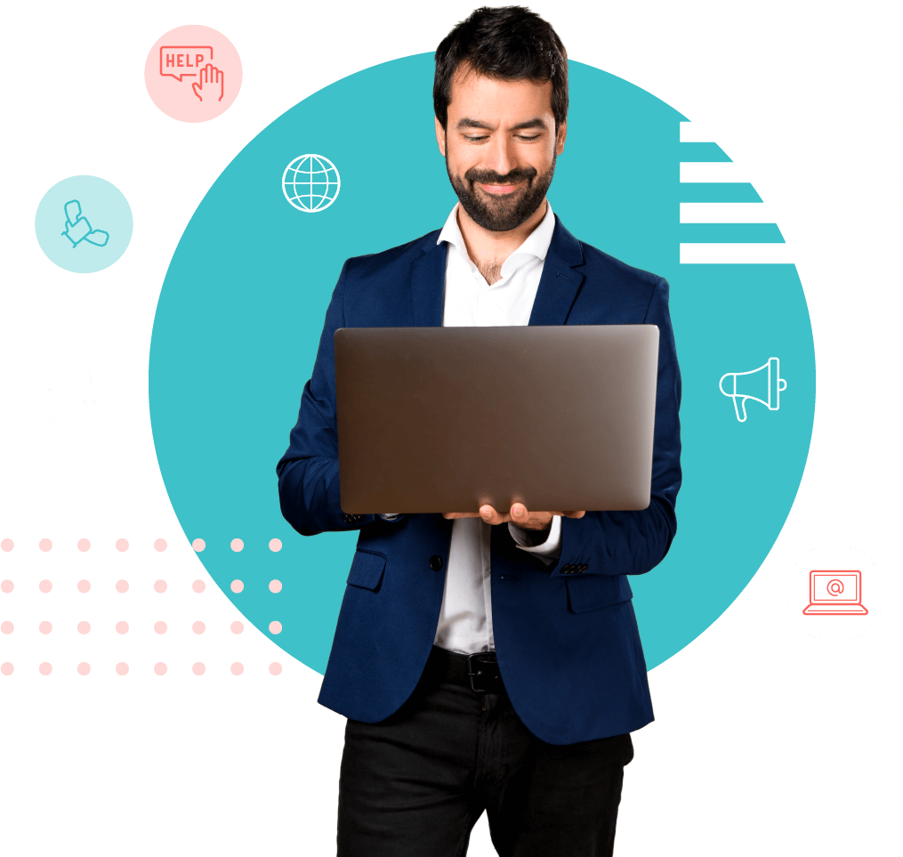 Homme qui utilise une solution de télévente, téléprospection et télémarketing