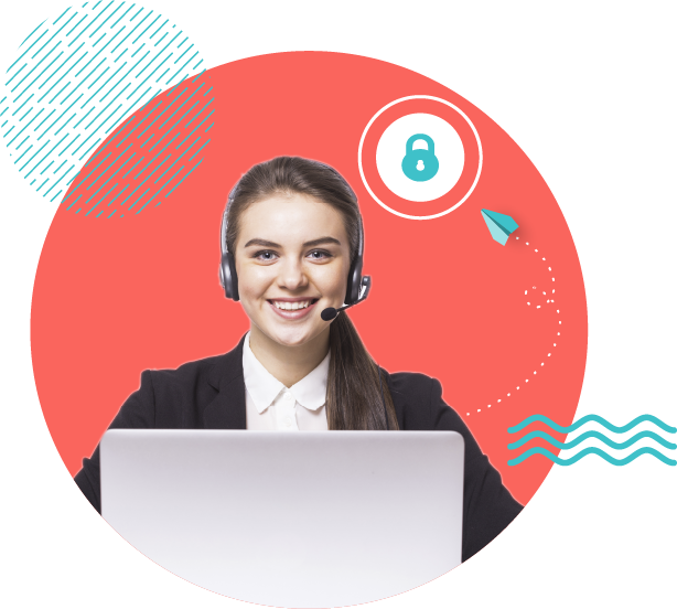 Femme qui utilise une solution centre de contact sécurisé