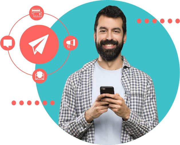 Homme qui utilise notre solution de service client