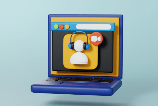 3D illustration of a laptop screen with a customer support agent icon, symbolizing call center software solutions.