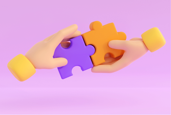 Dos manos conectan las piezas de un puzzle, simbolizando la asociación entre integradores de sistemas y proveedores de soluciones de contact center como INO CX.
