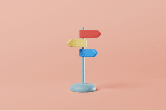 Colorful directional signpost symbolizing guided customer journey and call deflection strategies across multiple service channels.