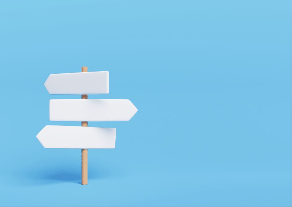 3D illustration of blank directional signpost representing automated call routing in an IVR system to guide callers to the right department.