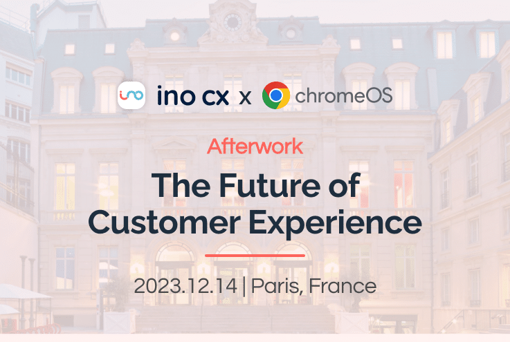 Event banner for INO CX × ChromeOS Afterwork: The Future of Customer Experience, held on December 14, 2023 in Paris, France
