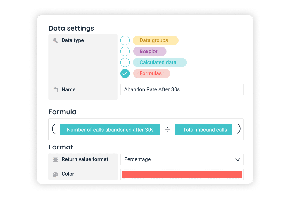 Calculs de données personnalisés pour les KPIs de centre de contacts : moyennes, ratios, totaux, etc.